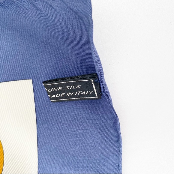 CELINE Paris 100% Silk Jewel Baroque Egg Large Square Scarf Blue Trim - Picture 5 of 9